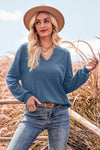 V-Neck Dropped Shoulder Waffle-Knit Blouse