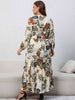 Plus Size Floral Tied Balloon Sleeve Midi Dress