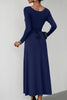 Scoop Neck Long Sleeve Lace-Up Maxi Dress