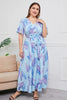 Plus Size Printed Surplice Short Sleeve Maxi Dress