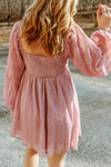 Scoop Neck Smocked Balloon Sleeve Dress