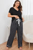 Plus Size V-Neck Top and Plaid Pants Lounge Set