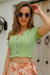 Buttoned Frill Hem Cropped Knit Top