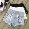 Beaded denim shorts with high waist - Verzatil 