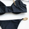 Women's Sexy Split Chain Solid Color Halter Strap Bikini Swimsuit Two Piece - Verzatil 