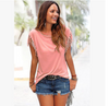 Round neck short sleeve cuffs tassel T-shirt cotton tops - Women's Top - Verzatil 