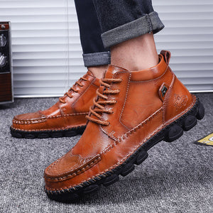 Winter Cowhide Casual Leather Shoes British Middle Cut Martin Boots - Verzatil 