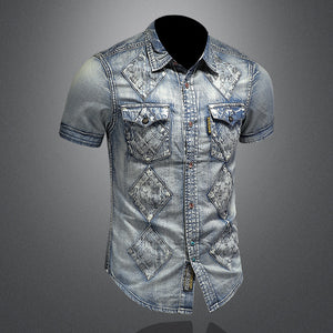 Denim Short Sleeve Shirt Men - Verzatil 