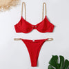 Women's Sexy Split Chain Solid Color Halter Strap Bikini Swimsuit Two Piece - Verzatil 