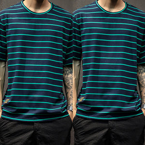 Striped Short-sleeved T-shirt Men's Bottoming Shirt Plus Size - Verzatil 