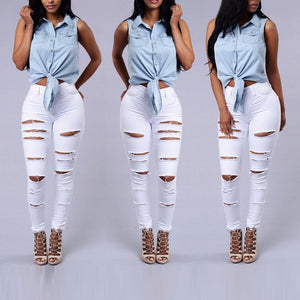 High Quality Women Casual Hole Jeans High Waist Skinny  Ripped Sexy - Women's Bottom - Verzatil 