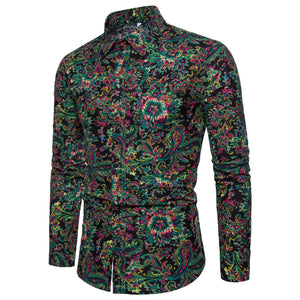 New Style Men's Fashion Long-sleeved , Nightclub Flower Men's Shirt - Verzatil 