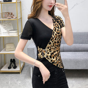 V-Neck Top Leopard Print - Women's Top - Verzatil 