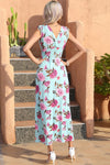 Full Size Tied Smocked Surplice Sleeveless Maxi Dress