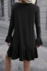 V-Neck Flounce Sleeve Ruffle Hem Mini Dress