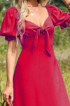 Tie Front Sweetheart Neck Flounce Sleeve Dress