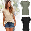 Round neck short sleeve cuffs tassel T-shirt cotton tops - Women's Top - Verzatil 