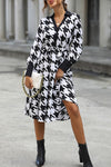 Houndstooth Johnny Collar Tie Waist Dress