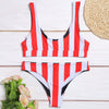 Women Sexy Swimsuit Scoop Neck Backless Stripe Female Bikini - Verzatil 