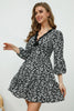 Printed Plunge Neck Flounce Sleeve Mini Dress