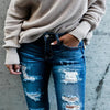 Frayed white ripped slim fit jeans -  Women's Bottom - Verzatil 