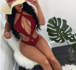 New Sexy Halter Cross Design Solid Color Bikini Swimwear - Verzatil 