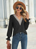 V-Neck Eyelet Flounce Sleeve Blouse