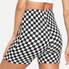 Black and white chess printing tight yoga shorts sexy women's high waist  shorts - Verzatil 