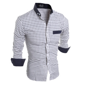 Luxury Mens Slim Fit Shirt Plaid Mens Shirts Slim Fit Cotton Long Sleeve Formal Dress Casual Social Plus Size Shirt - Verzatil 