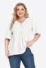 Plus Size Buttoned V-Neck Frill Trim Babydoll Blouse