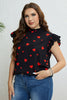 Plus Size Heart Print Butterfly Sleeve Mock Neck Top