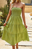 Smocked Strapless Tiered Midi Dress