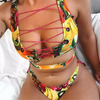 Pineapple Bikini for big boob Women Lace Up Swimwear Thong bikini set two pieces - Verzatil 