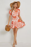 Floral Surplice Neck Flounce Sleeve Dress