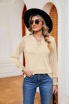 Notched Neck Long Sleeve Blouse