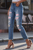 Printed Patch Distressed Boyfriend Jeans