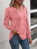 Ruched Notched Neck Puff Sleeve Smocked Wrist Blouse