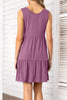 Decorative Button Scoop Neck Sleeveless Tiered Dress