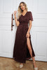 V-Neck High Slit Glitter Maxi Dress