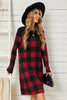 Plaid Round Neck Long Sleeve Mini Dress