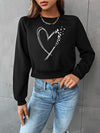 Round Neck Raglan Sleeve Heart Graphic Sweatshirt