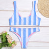 Women Sexy Swimsuit Scoop Neck Backless Stripe Female Bikini - Verzatil 