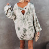 Tie-Dye Printed Long-Sleeved V-Neck Loose Casual Home Sweater - Verzatil 