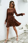 Round Neck Flounce Sleeve Tie Waist Mini Dress