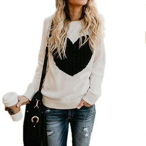 Heart Pattern Printed Long Sleeve Tops O-Neck Lovely Pullovers Knitted Loose Sweaters - Verzatil 