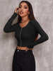 Top Women Retro Tight-Fitting Sexy Zipper Sweater Short Cardigan Long-Sleeved T-Shirt - Women's Top - Verzatil 