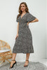 Printed V-Neck Flutter Sleeve Midi Dress