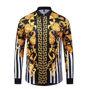 High-end Gold Flower Carved Print Men's Long-sleeved Shirt - Verzatil 