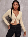 Top Women Retro Tight-Fitting Sexy Zipper Sweater Short Cardigan Long-Sleeved T-Shirt - Women's Top - Verzatil 