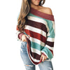 Striped round neck thread stitching women's sweater - Verzatil 